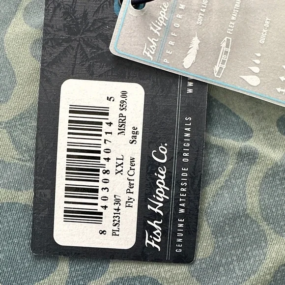 Mens XXL Fish Hippie Green and Blue Camo Long Sleeve Tee - Picture 6 of 10